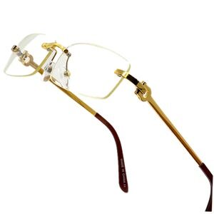Rimless Men’s Eyeglasses in Gold with Brown Temples
